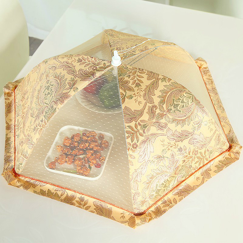 Kitchen Foldable Gauze Mesh Dining Table Cover Fly-proof Vegetable Cover Household Double-bone Round Rice Cover Vegetable Umbrella Food Cover