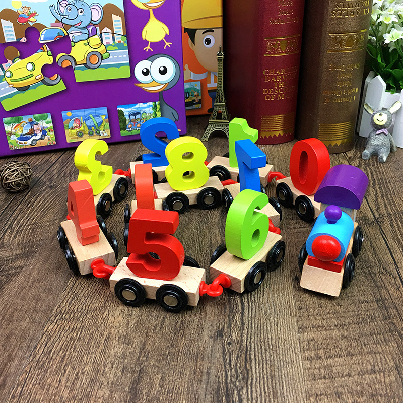 Tren de arrastre digital madera niños educativos combinación montaje bloques construcción y niñas juguetes