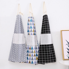 Nordic-style kitchen cotton linen apron, oil and stain-resistant, cooking protective clothing for women