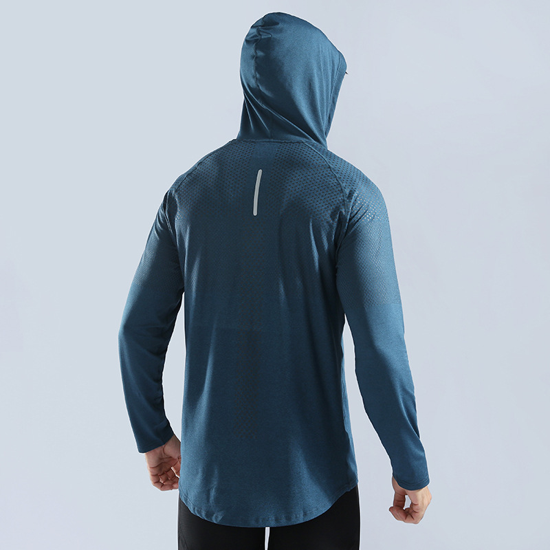 Men's Autumn and Winter Hooded Sweatshirt Pullover High Elastic Quick-Drying Fitness Clothing Running Training Clothing Sportswear Long-Sleeved T-Shirt 10857