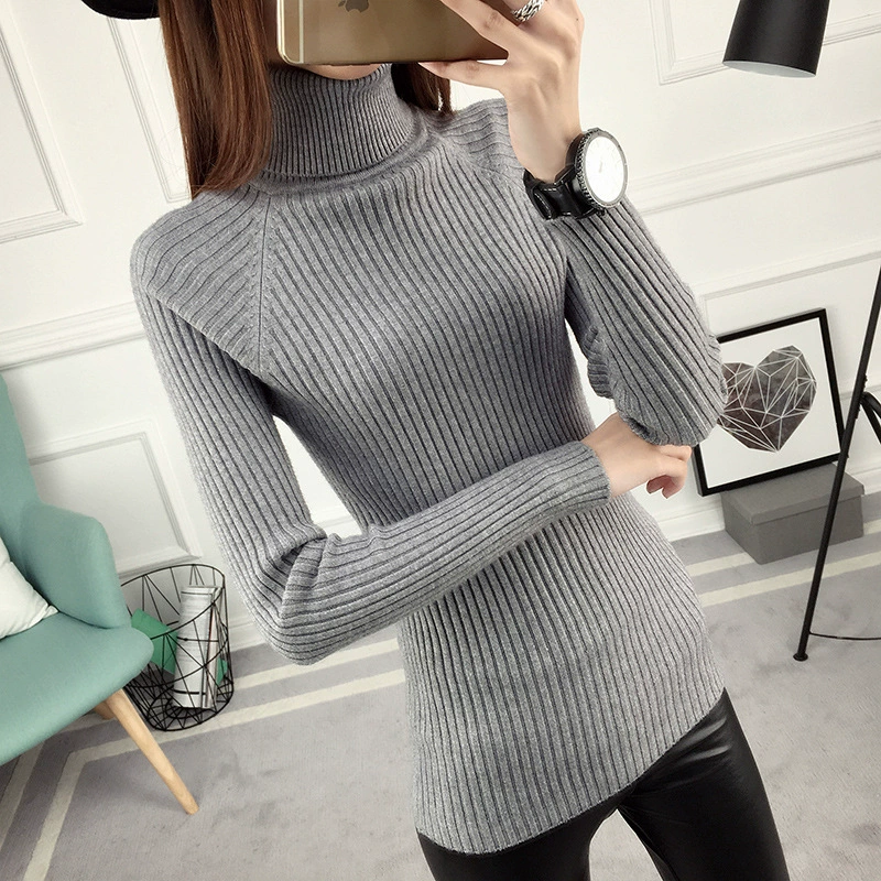 Осенне-зимнее Новое поступление, свитер-водолазка, Женский приталенный короткий пуловер, утолщенный вязаный облегающий приталенный универсальный базовый пуловер с длинными рукавами