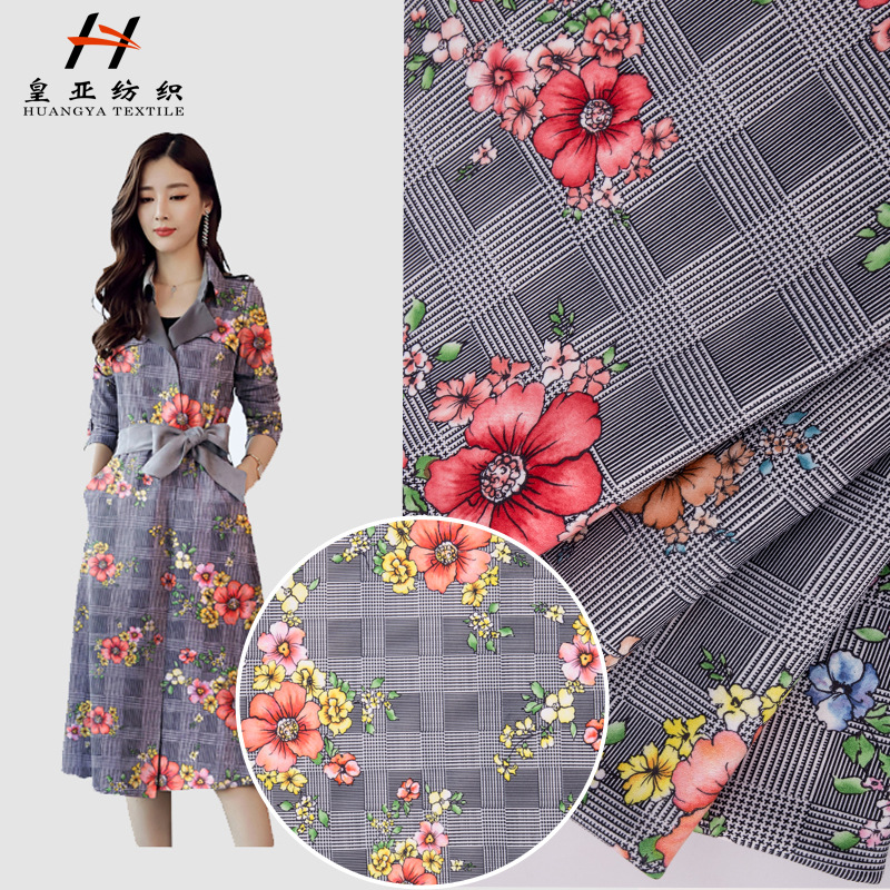 现货雪花绒格子布料面料秋冬弹力数码印花面料麂皮绒风衣夹克布料