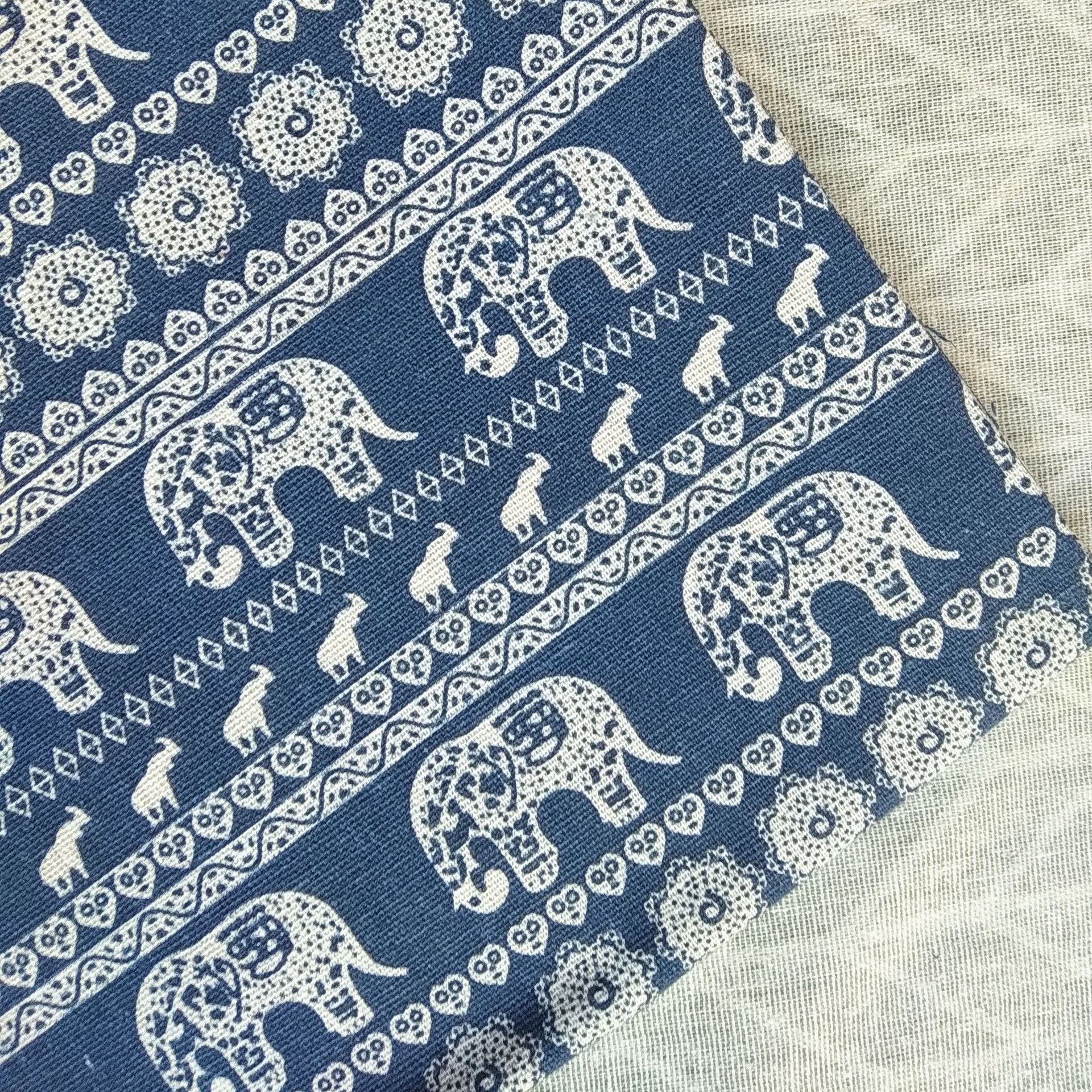 厂家直销亚麻布印大象适用于桌布 窗帘 手工DIY 柳编工艺品里子