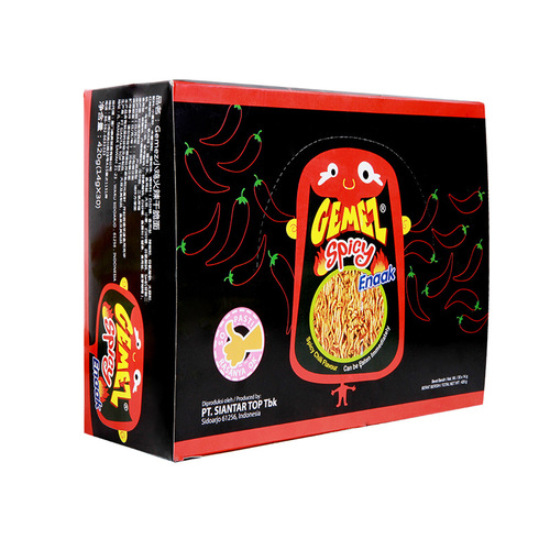 Indonesian imported Gemez Enaak chicken flavored crisp snack with spicy taste, 1-year warranty, 180 packs per box