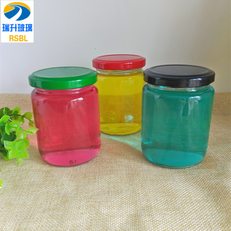 批发240ml酱菜瓶 辣椒酱蜂蜜瓶罐头玻璃瓶果酱瓶圆形黄桃罐头瓶