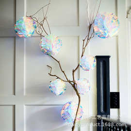 跨境热卖彩虹膜镭射塑料七彩渐变纸花球三件套蜂窝球派对婚庆装饰