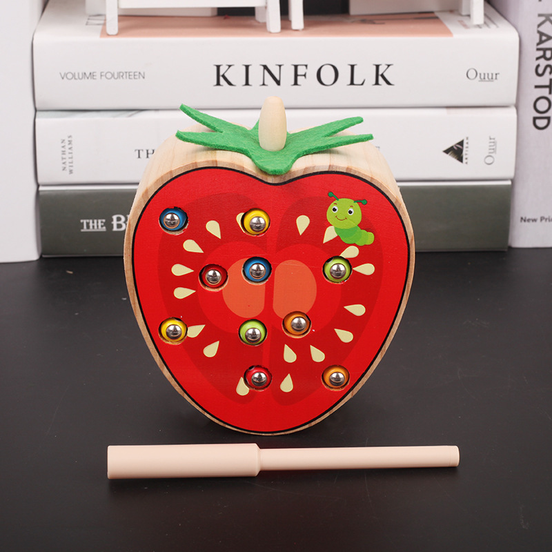 Nueva diversión para niños educación temprana madera magnética fruta bug atrapando bug bebé atrapando juguetes educativos 1-2-3-4 años