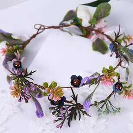 韩式新娘头饰花环发带手工藤条花朵发箍海边沙滩度假婚纱摄影发饰