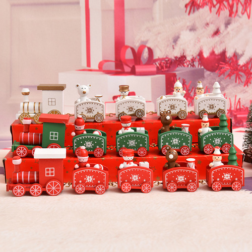Christmas decorations, wooden small train, Christmas craft ornaments, children's holiday gifts, kindergarten gifts