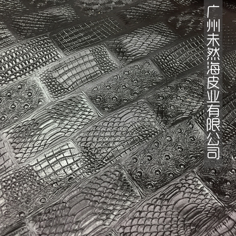 鸵鸟纹蟒蛇纹双拼版油蜡压花头层整张牛皮鞋包用真皮
