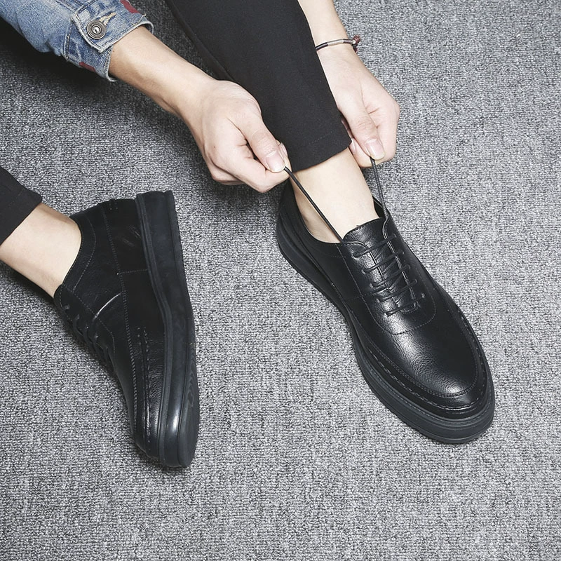 Мужские повседневные туфли Mu Huisen 2025: модные деловые кожаные туфли на толстой подошве в корейском стиле для молодежи, оптом