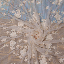 2023面料轻薄丝滑真丝绣花面料蕾丝面料亮片真丝布料女装跨境预定