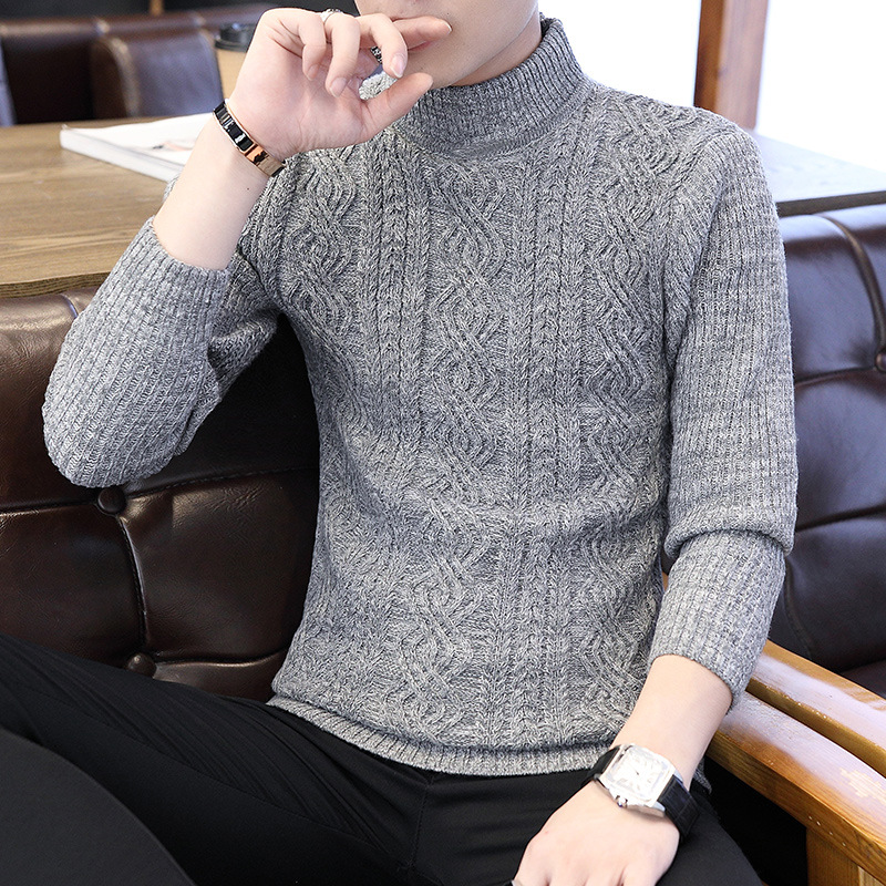 Otoño e invierno de los hombres de manga larga de media cuello alto jacquard pullover moda juvenil estilo coreano slim fit suéter personalizado de los hombres