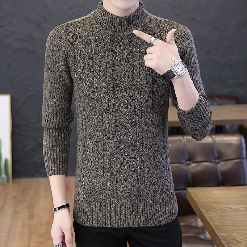 Otoño e invierno de los hombres de manga larga de media cuello alto jacquard pullover moda juvenil estilo coreano slim fit suéter personalizado de los hombres