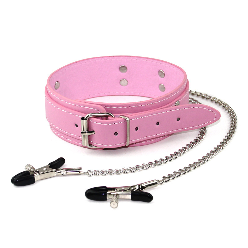 Adult sexy leather milk clip collar breast abuse flirt flirt restraint chain traction neck sleeve factory direct wholesale
