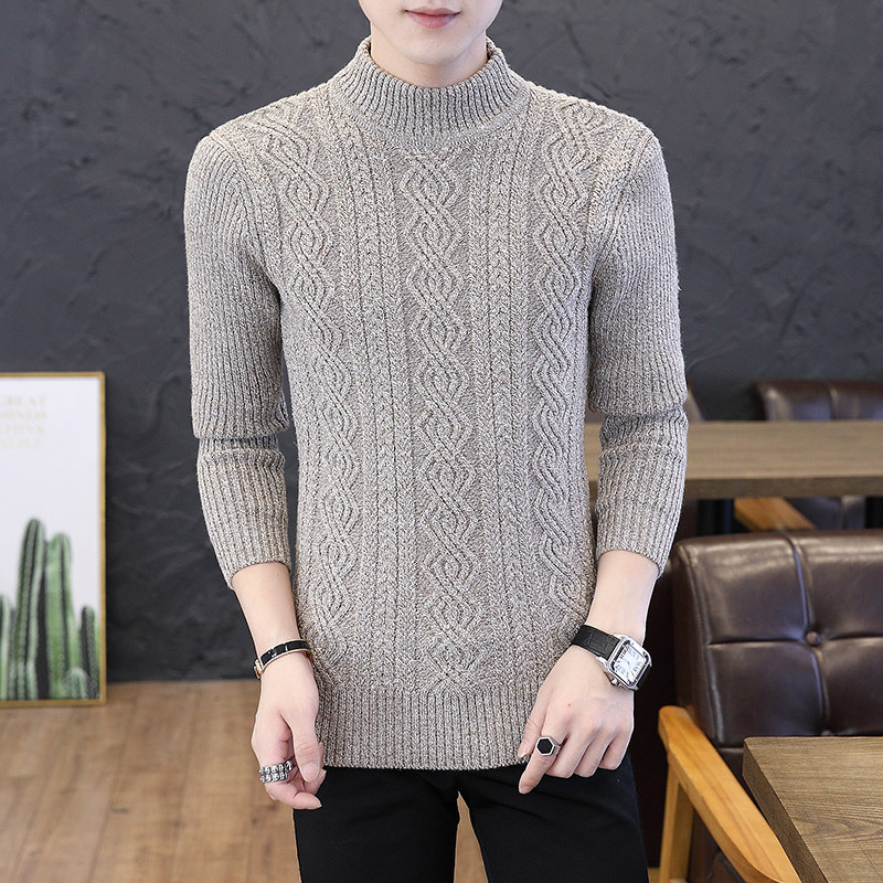 Otoño e invierno de los hombres de manga larga de media cuello alto jacquard pullover moda juvenil estilo coreano slim fit suéter personalizado de los hombres