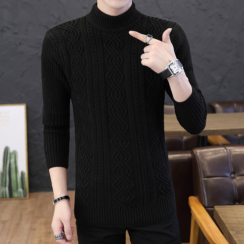 Otoño e invierno de los hombres de manga larga de media cuello alto jacquard pullover moda juvenil estilo coreano slim fit suéter personalizado de los hombres