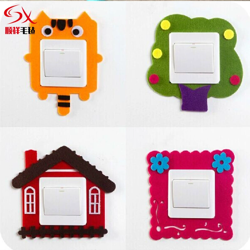 Завод питания Мода творческий Войлок переключатель наклейки украшения не повредит стены мультфильм чувствовал переключатель наклейки милый