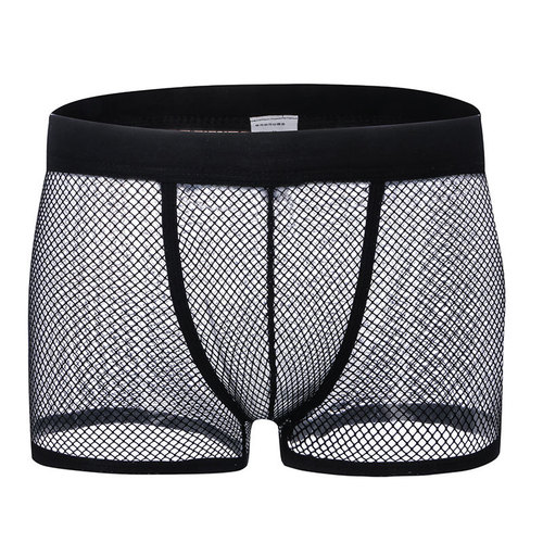 Men's underwear hollow sexy boxer briefs transparent boxer briefs low waist breathable shorts