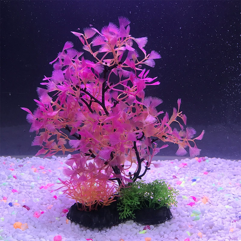 Plastic aquarium, realistic aquatic plants, artificial lotuses