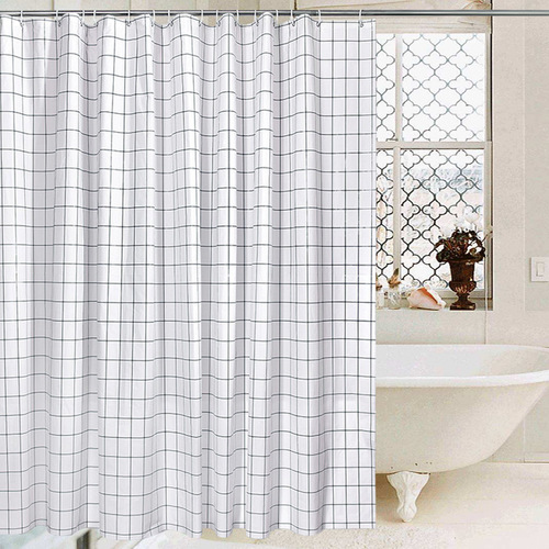 Manufacturer wholesale new product waterproof shower curtain bathroom curtain white background plaid PEVA shower curtain bathroom partition curtain with hook