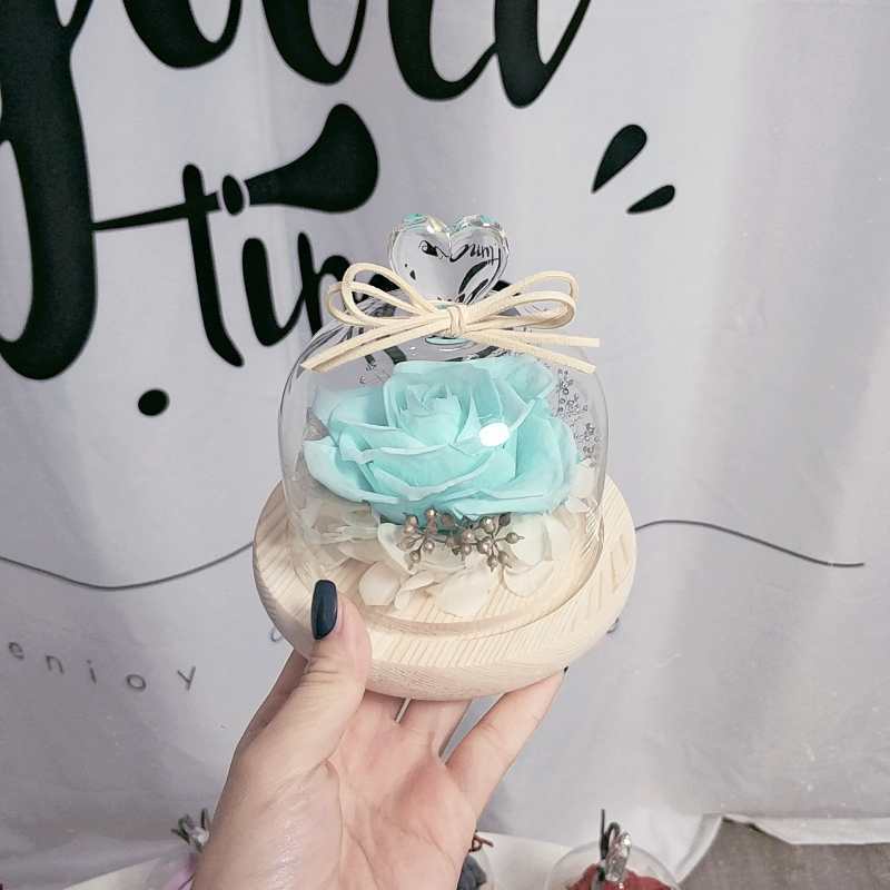 Flor melocotón corazón Eternal Rose Navidad Tanabata Día de San Valentín regalo eterna flor cubierta de vidrio en stock al por mayor