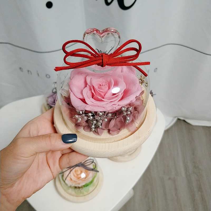 Flor melocotón corazón Eternal Rose Navidad Tanabata Día de San Valentín regalo eterna flor cubierta de vidrio en stock al por mayor