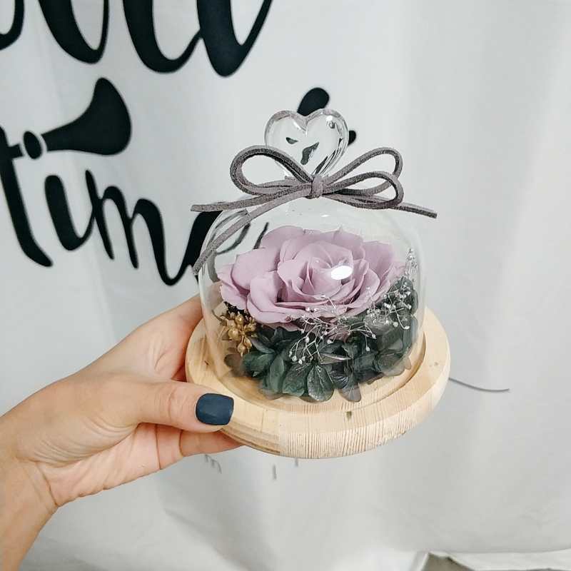 Flor melocotón corazón Eternal Rose Navidad Tanabata Día de San Valentín regalo eterna flor cubierta de vidrio en stock al por mayor