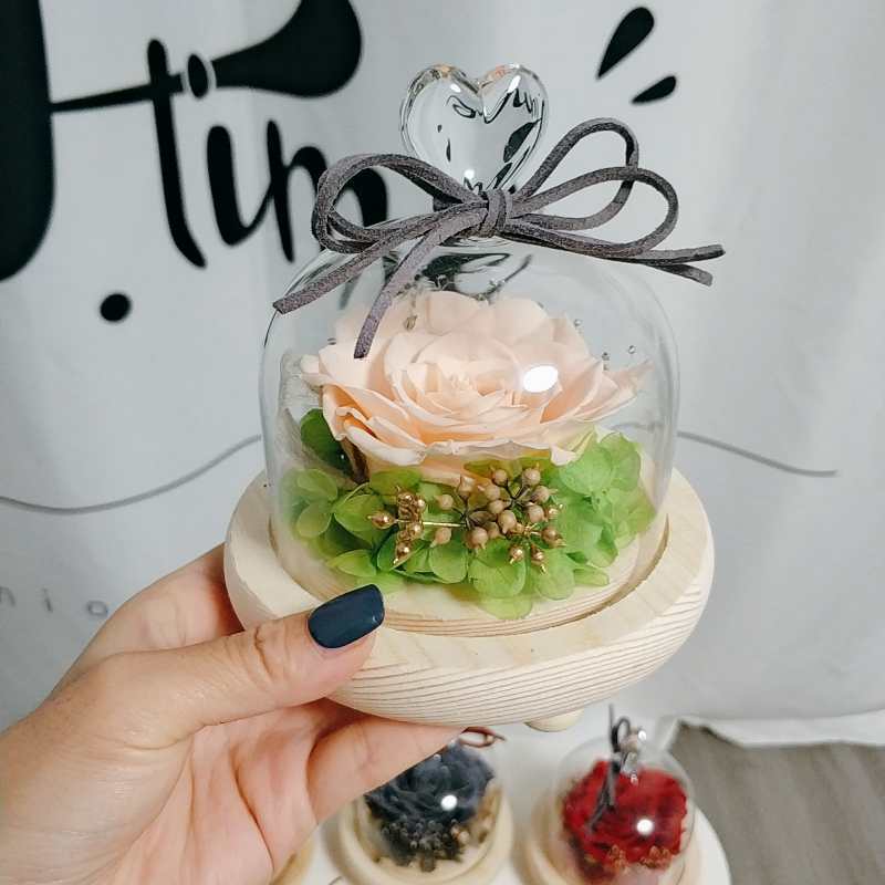 Flor melocotón corazón Eternal Rose Navidad Tanabata Día de San Valentín regalo eterna flor cubierta de vidrio en stock al por mayor