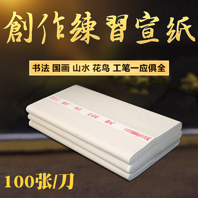 安徽泾县生宣纸四尺对开四开半生半熟学生练习用纸白宣纸书法专用