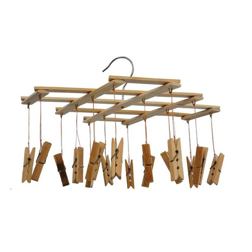 Bamboo trouser rack with 4 clips, multi-purpose clothes drying rack, wholesale folding sock clips, underwear clips, two yuan store department store