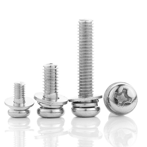Carbon steel nickel-plated round head cross combination screw flat elastic washer three-in-one combination screw bolt M3/M4/M5M6