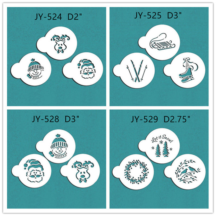 Navidad spray molde café tire flor molde fondant cake decoración azúcar polvo tamiz hueco galleta molde