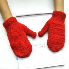 厂家直销 新款 男女学生冬季保暖针织包仔手套羽毛绒加厚包指手套