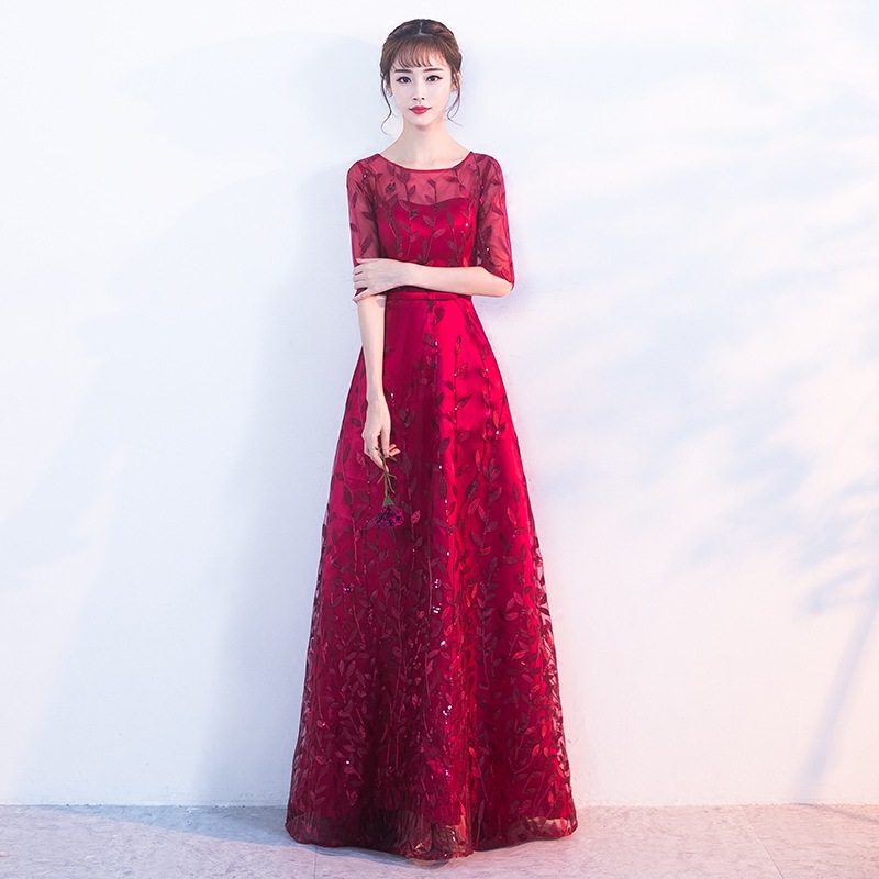 宴会晚礼服2026春季新款蕾丝敬酒服修身显瘦年会礼服女演出连衣裙
