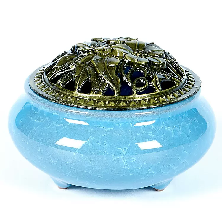 窑变冰裂陶瓷香炉净化空气营造上品家居香氛环境