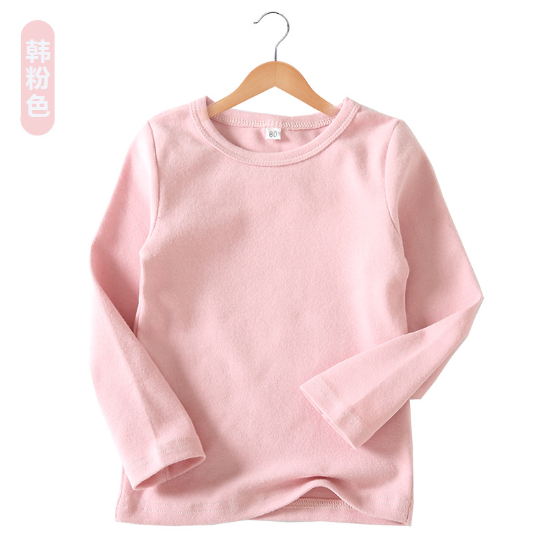 Camiseta de Manga Larga Estilo Coreano Otoño/Invierno 2025 para Niñas, Color Caramelo, Versátil, Básica, Camiseta de Cuello Redondo para Niños, con Textura Cepillada
