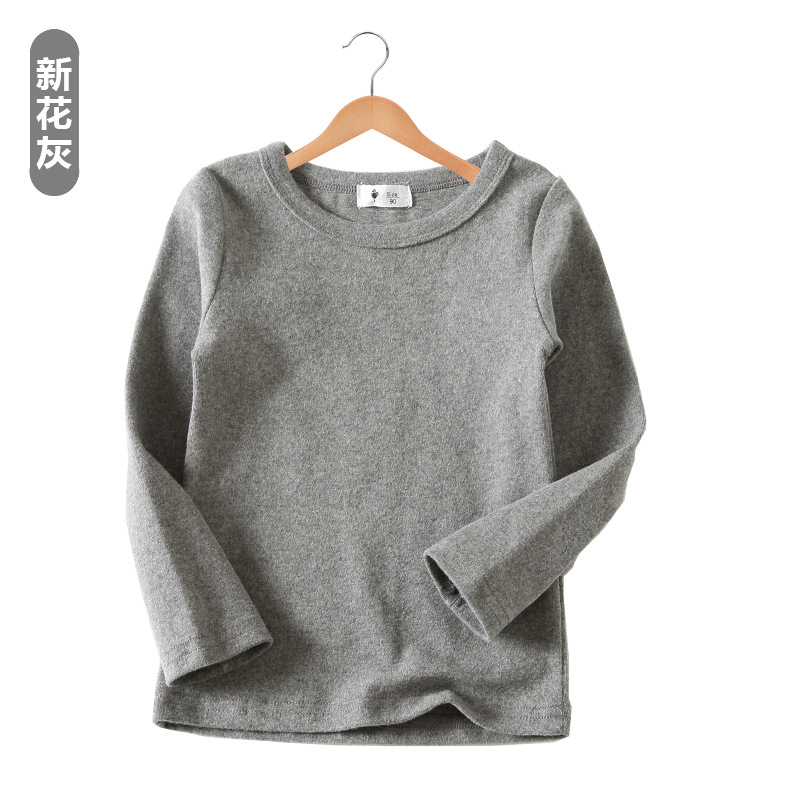 Camiseta de Manga Larga Estilo Coreano Otoño/Invierno 2025 para Niñas, Color Caramelo, Versátil, Básica, Camiseta de Cuello Redondo para Niños, con Textura Cepillada