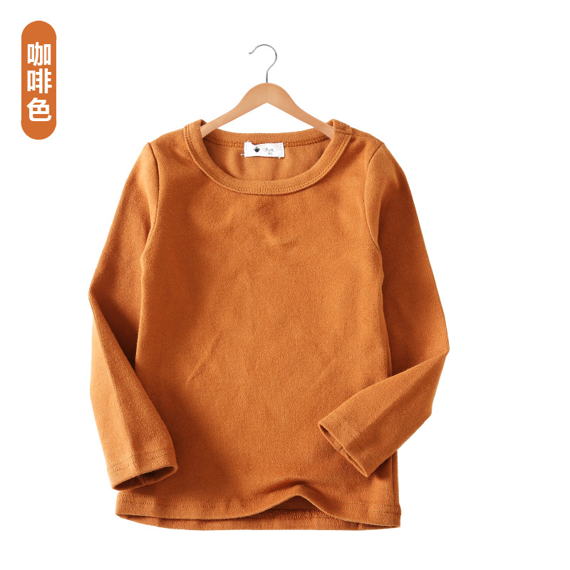 Camiseta de Manga Larga Estilo Coreano Otoño/Invierno 2025 para Niñas, Color Caramelo, Versátil, Básica, Camiseta de Cuello Redondo para Niños, con Textura Cepillada