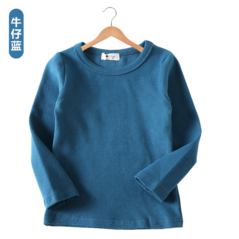 Camiseta de Manga Larga Estilo Coreano Otoño/Invierno 2025 para Niñas, Color Caramelo, Versátil, Básica, Camiseta de Cuello Redondo para Niños, con Textura Cepillada