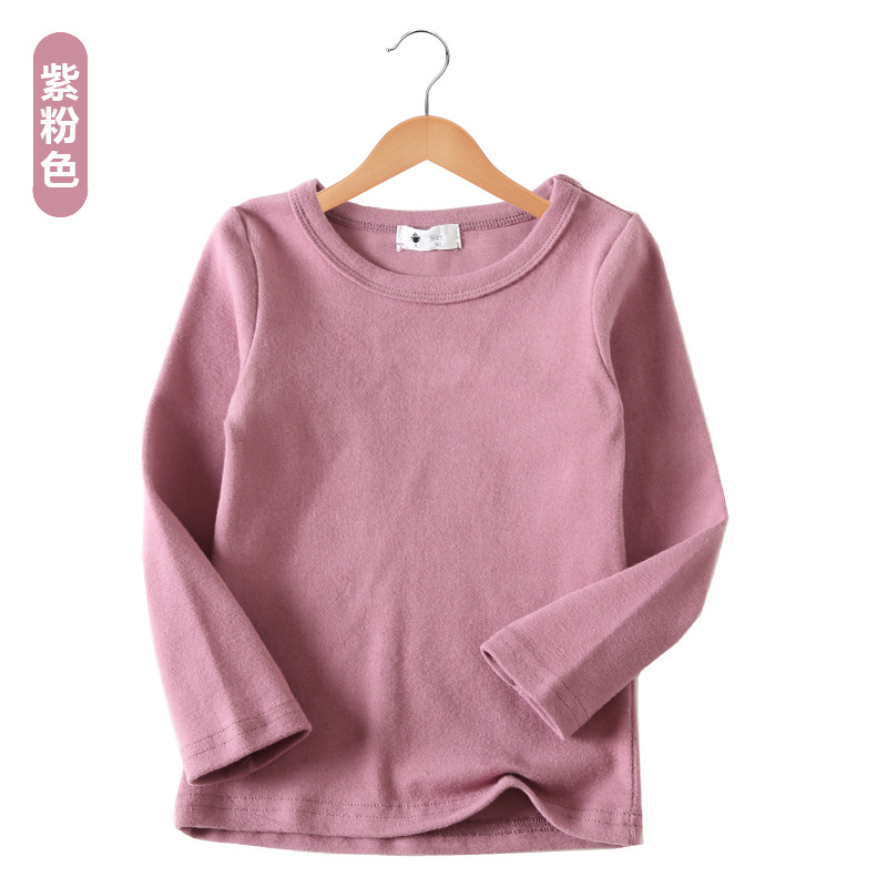 Camiseta de Manga Larga Estilo Coreano Otoño/Invierno 2025 para Niñas, Color Caramelo, Versátil, Básica, Camiseta de Cuello Redondo para Niños, con Textura Cepillada