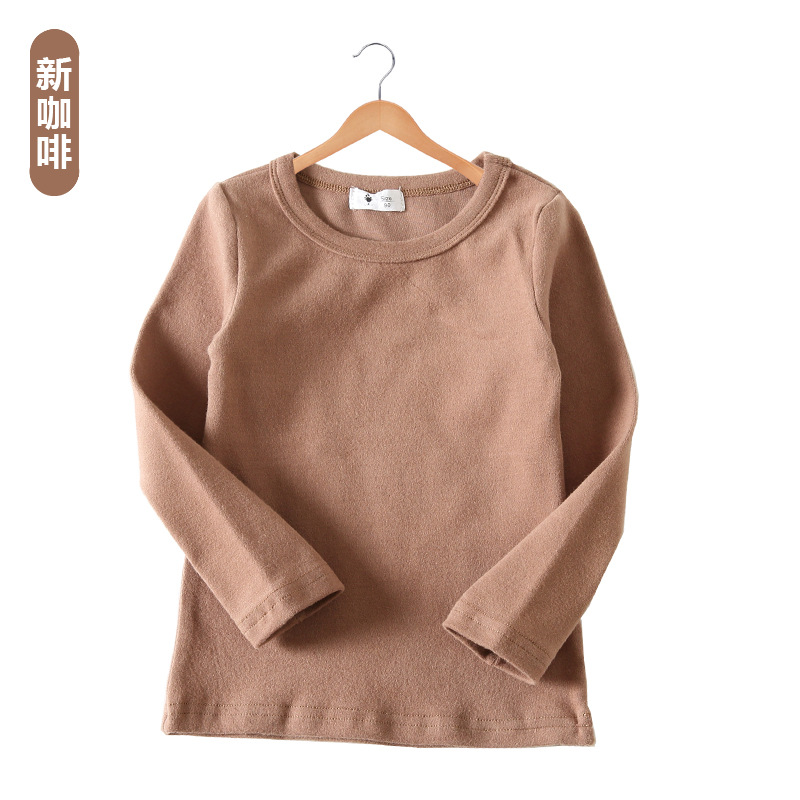 Camiseta de Manga Larga Estilo Coreano Otoño/Invierno 2025 para Niñas, Color Caramelo, Versátil, Básica, Camiseta de Cuello Redondo para Niños, con Textura Cepillada