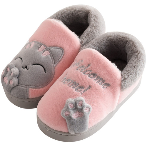 New Children's Cotton Slippers for Autumn and Winter with Heel Cover, Indoor Warming Slippers for Boys and Girls, Cute Cartoon Home Slippers for Winter
