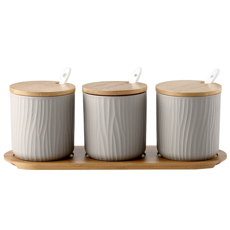 Nordic-inspired ceramic seasoning jar by Xingmi Ceramics — 15cm cube, 0.4kg, white/gray/green
