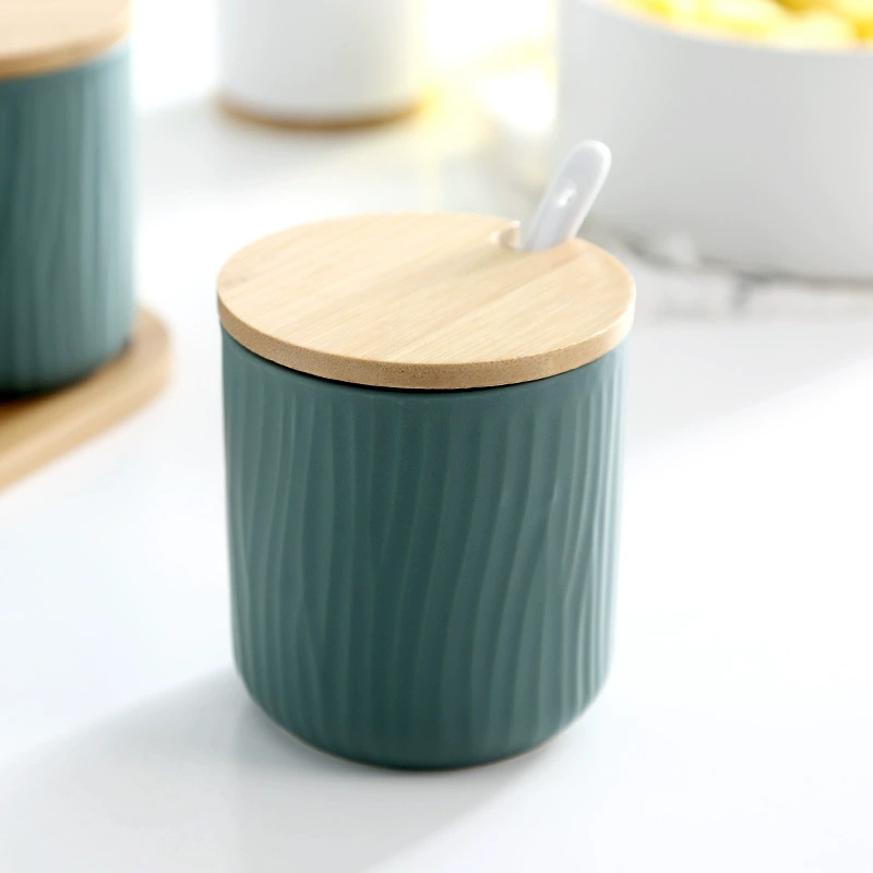 Nordic-inspired ceramic seasoning jar by Xingmi Ceramics — 15cm cube, 0.4kg, white/gray/green