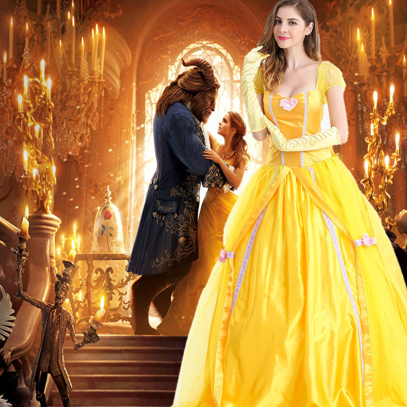 New Halloween Costume Belle Princess Dress Adult Beauty and the Beast Belle Snow Masquerade Costume