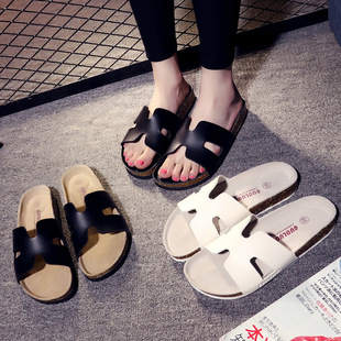 Cork Slippers for Couples 2025 Summer Flats Fashion Non-Slip Casual Outer Wear Large Size Slip-On Sandals Beach Slippers for Women