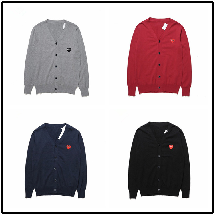 Heiplay Japanese Fashion Brand Love Crewneck Cardigan Peach Heart Sweater Men's and Women's V-neck Couple's Red Heart Knitwear