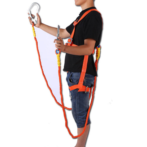 Suspended double-back safety rope with double hooks for high-altitude work anti-fall safety rope European-style five-point sling