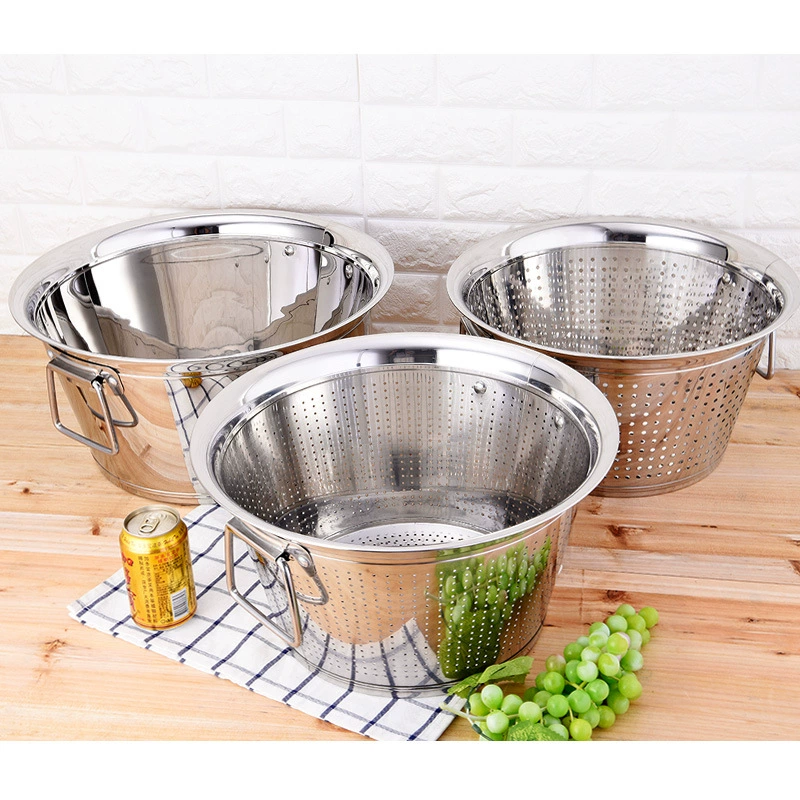 Stainless steel rice washing tub, disinfection and filtration brine bucket, vegetable washing basin, non-magnetic crayfish bucket, draining colander